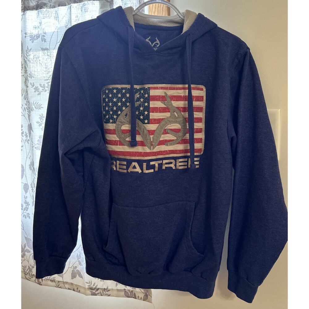 Realtree Hoodie Sz Large Blue Pullover Sweatshirt American Flag